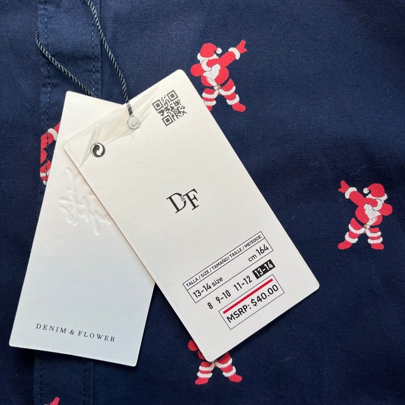 Denim & Flower Youth Boy Size 13/14 Dabbing Santa Long Sleeve Button Down NWT - Picture 6 of 6